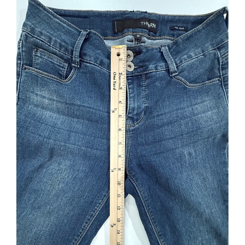 THORN Women's Mid Rise Embroidered Pocket Jeans Size 6 Blue Denim Stretch W389 - Picture 8 of 9